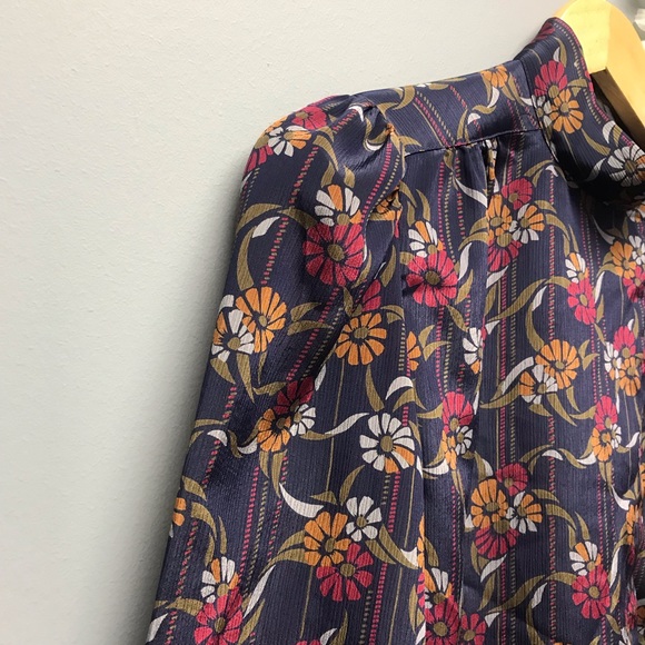 Vintage Panther Women’s Blouse Mock Neck With Tie Floral Size 5/6 [M] - Picture 7 of 9